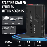 Momowin Battery Booster, přenosný autobaterie booster 1500A (až 7,0 l benzínu nebo 5,5 l nafty), 12V autobateriový startér s int